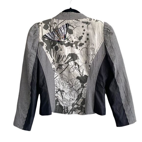 St-martins Cotton Striped Blazer Embellished Butterfly Embroidery Black White 36 - Picture 1 of 13